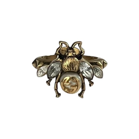 Gucci Rhinestone Bee Pearl GG Ring - Picture 1 of 5